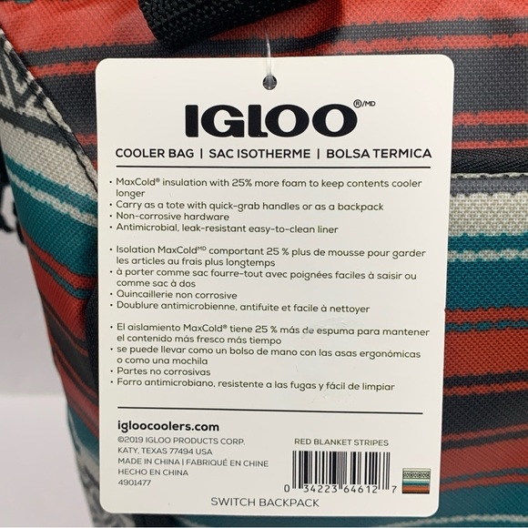 Igloo MaxCold 30 Can Backpack Cooler Tote Bag Soft Side Western Print NWT